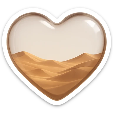 Remove the sun from inside the glass heart, keep only the empty desert sand dunes, realistic glass look, 3D emoji style, with no background sticker