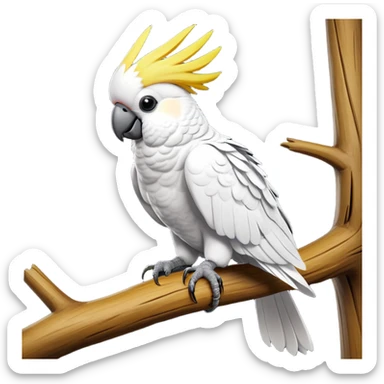 cinematic-cockatoo-realistic-full-body-perched-emoji,-sleek-white-feathered-body-balanced-on-a-branch,-vibrant-yellow-crest-raised-in-expressive-alertness,-sharp-black-beak-slightly-open-as-if-mid-call,-piercing-dark-eyes-observing-with-cheeky-intelligence,-delicate-talons-gripping-the-wood-firmly,-simplified-yet-realistic-focused-features,-highly-detailed,-glowing-with-a-soft-sunlit-hue sticker