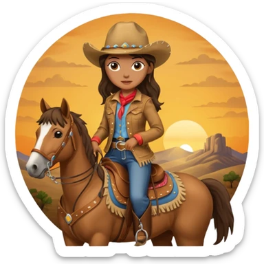 cowgirl on horse riding into sunset sticker