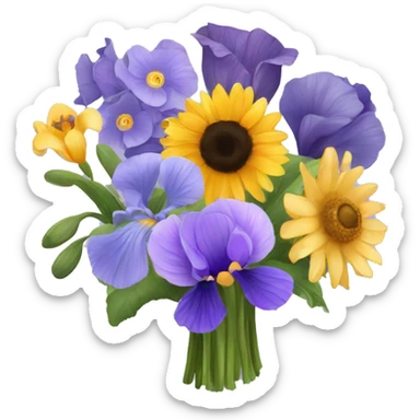 Lavender iris poppy iris sunflower hydrangea anemone flower bouquet  sticker