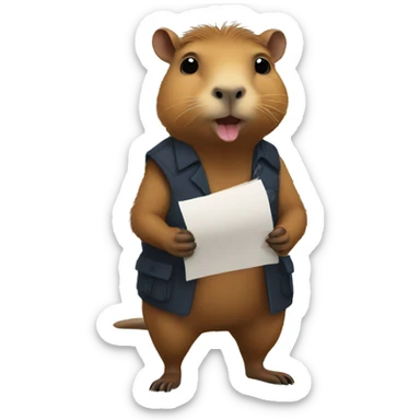 Capybara with a contract sticker