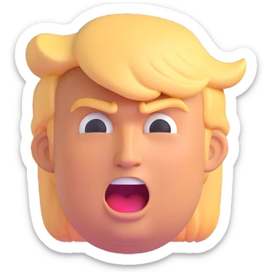 Donald Trump as a 3D emoji, exaggerated hair and facial expression sticker