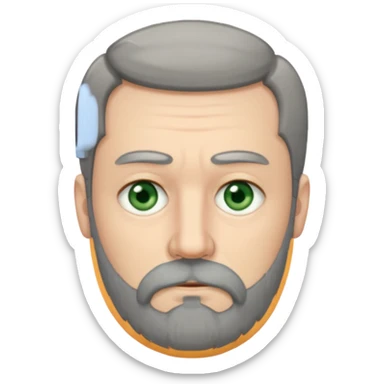 Greenish grey eyed adult man with sad eyes, poor short dark grey hair and a very long beard hanging. Pale skin. He's serious and looks tired. Make sure his hair and beard are both dark grey. sticker