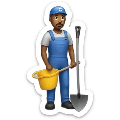 sad janitor with shovel sticker