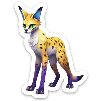 Epic Edgy Colorful ethereal eldritch Sergal-Serval-Vernid full body sticker