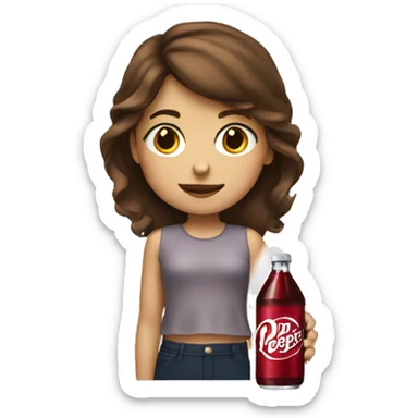 girl with brown hair drinking a dr pepper  sticker