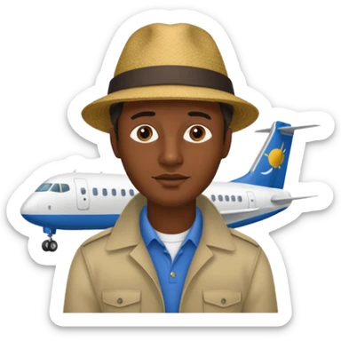 Visage homme créole réunionnais avec chapeau arrive avion sticker