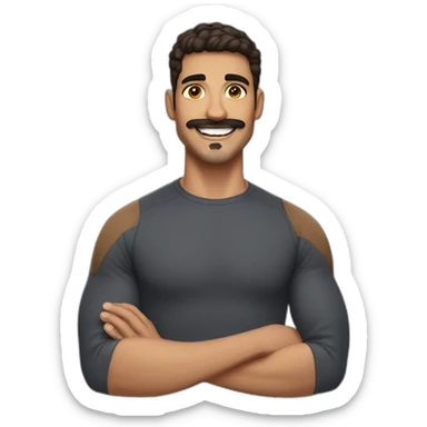 athletic middle eastern guy with a big smile and a mustache short hair dark features sticker