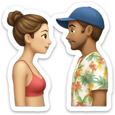 with beach clothes young metis man and white woman kiss love sticker