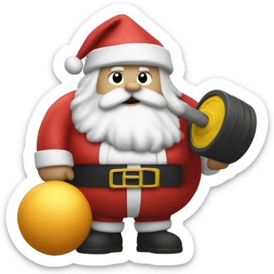 White Santa with a gym weight in hand sticker