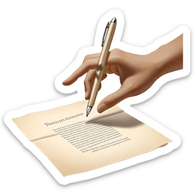 A glowing, slightly transparent hand—representing the future self—emerges from a piece of paper, offering a pen to the present self. The present self’s hand, solid and real, reaches out to take it, symbolizing the moment of choosing action over procrastination, guided by the future self’s wisdom. sticker