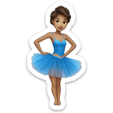 Fille brune avec des taches de rousseur avec un beau tutu bleu rois qui danse sticker