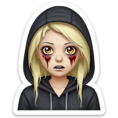 Draw a zombie girl with dark black hair with blonde highlights, long hair, and a hoodie. sticker