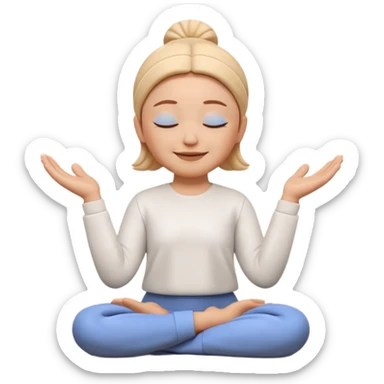 Apple Memoji style 3D character, male/female, eyes closed with a peaceful serene smile, hands making a 'zen' or 'relax' gesture, soft studio lighting, high resolution, 4k, octane render, clean 3D clay texture, vibrant colors, isolated on a plain white background." sticker