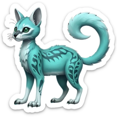 dark spooky foggy gloomy skeletal nightly skully zombie-like swampy ghostly greyish dull green-blue-turquoise spectral glorious divine exotic cute cool beautiful beautiful fantasy-caracal-civet-genet-sergal-vernid-Gryphon-Cacomistle-Trico-oncilla-animal-Fakémon-hybrid-creature (full body) sticker