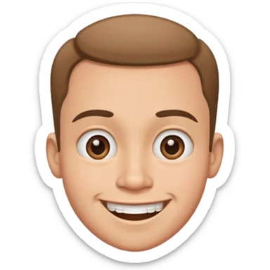 Funny caricature style cartoon, big head, happy face sticker