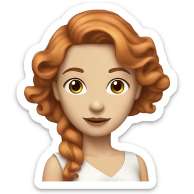 A woman with long copper-colored, wavy hair, hazel eyes, white skin and wearing an elegant dress sticker