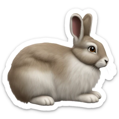snowshoe hare very fluffy with no feet showing. laying down, side view, blue eyes sticker
