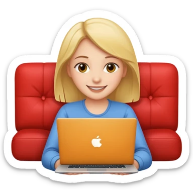 A girl is working with a laptop while lying on the sofa sticker