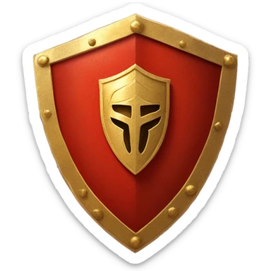 A bright red, Roman legionary shield with bold golden edges and a central gold boss. The shield features subtle geometric patterns and a worn texture, symbolizing both protection and battle readiness sticker