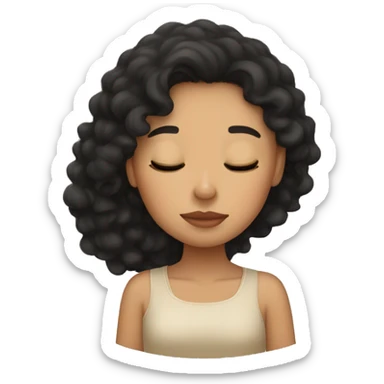 a girl with a mole, black curly hair, and light tan skin falling asleep  sticker