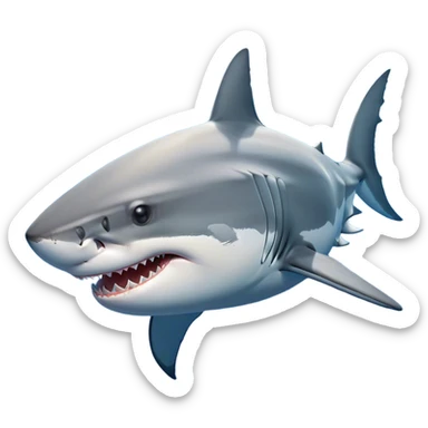Beautiful and Majestic Great White Shark Portrait Emoji, Head and body resting peacefully with a serene, confident expression, showcasing its robust, torpedo-shaped form and a subtle, regal glint in its eyes, Simplified yet exquisitely endearing features, highly detailed, glowing with a soft, drowsy ocean light, high shine, relaxed and utterly majestic, stylized with an air of marine splendor, soft glowing outline, capturing the essence of a beautiful and majestic great white shark that feels destined to become the next viral icon of awe-inspiring ocean beauty! sticker