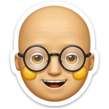 Créer un emoji nerd le perso doit être une tête basique d'emoji jaune tête ronde sans cheveux 🤓 avec une grosse paire de lunettes rectangulaires noires 3 petits boutons d'acné sur chaque joue et une dent qui dépasse  sticker