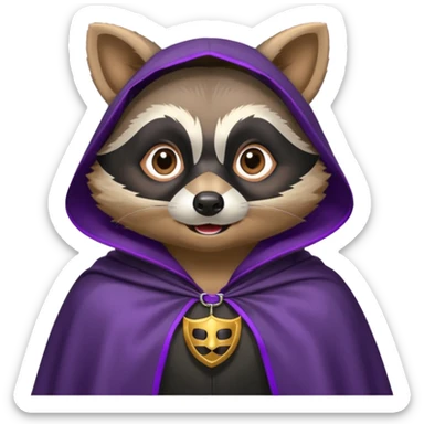 . l'expression du visage du raton est ultra surpris "shock" alors ce raton laver doit être équipé d'une cape de thieving noir avec trim bordure mauve comme dans le jeu old school runescape. au centre de la cape une icone de masque de voleur est visible  sticker