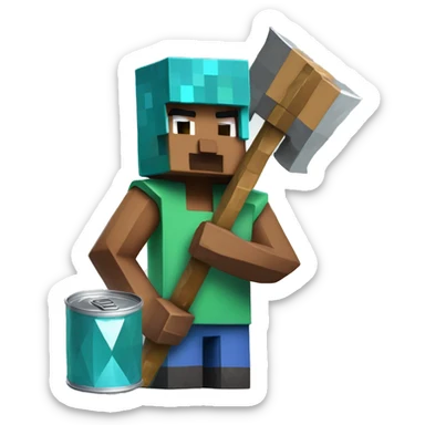 A Minecraft figure with a can diamond pickaxe while frowning sticker