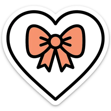 silver heart with a glossy finish and a rose gold bow, icon style sticker