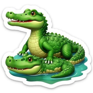 A cute 3D cartoon crocodile resting on a riverbank, part of its body in the water. Smooth rounded design, bright colors, soft lighting, friendly expression, Memoji-style realism. sticker