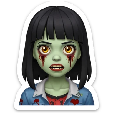 Lightskin girl gothic zombie with black hair with bangs and black teeth sticker