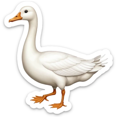 Make me an emoji of a goose that is running towards something. Also make it white. Make it have a very long neck like geese do. sticker