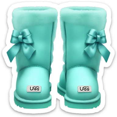 Realistic pair of tiffany blue fur Ugg boots  with ribbon bows. sticker
