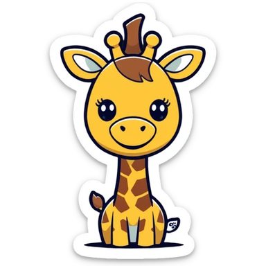A scheming giraffe with narrow, gleaming eyes, a wide, toothy grin, and a menacing aura. Add a subtle shadow under the eyes for extra villainy. Perfect for 'troll' or 'evil laugh' emotes. sticker