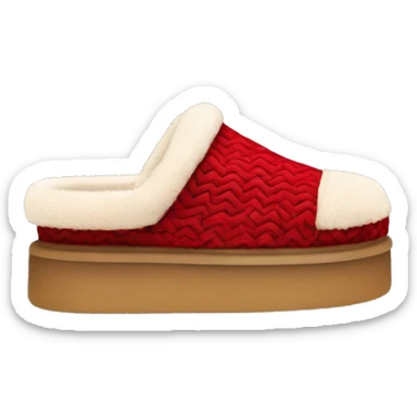 Ugg Camel slip-on slippers. A very thin red zig-zag woven line only encircling the top cuff, and a high chunky thick platform sole. sticker