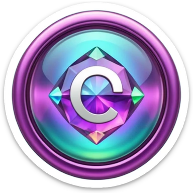 circular play button embedded in polished alexandrite gem, glowing iridescent colors, emoji style sticker