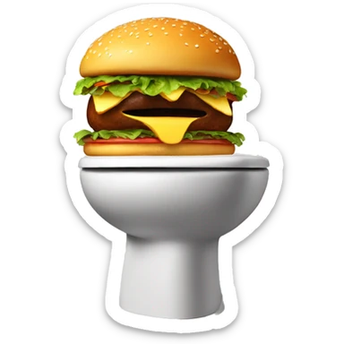 Giant poop in toilet with a Hamburger on top sticker