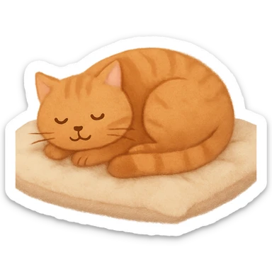 cozy cat curled up on a pillow, peaceful sticker