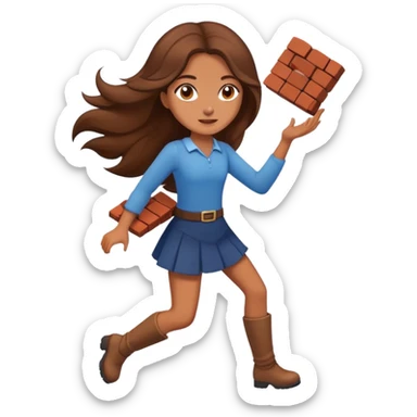 Long brown haired girl with flying brick sticker