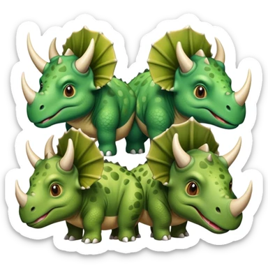 faces of different green triceratops sticker