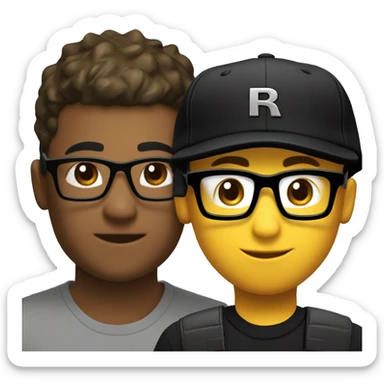 Boy with a Roblox studio dev huddie (Roblox studio logo in the ba) and black glasses and a black cap k sticker