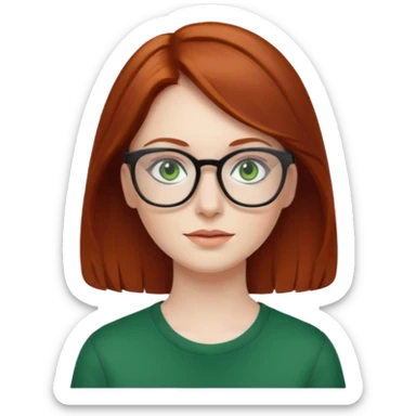 Short wavy auburn hair pale skin green eyes glasses sticker