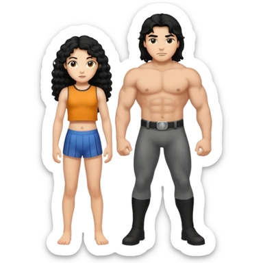 A strong man with straight black hair protecting a shorter girl with long curly black hair sticker