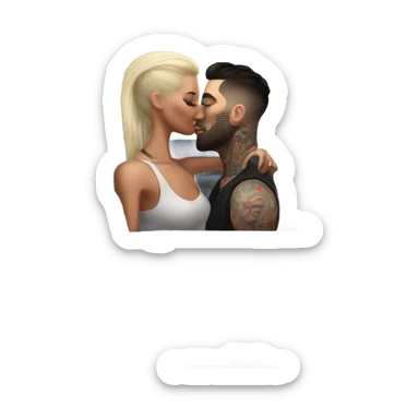 Hyper Realistic gorgeous woman and handsome tattooed man kissing in the front seat of a car sticker