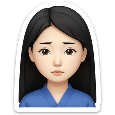Korean woman, East Asian features,
female human face avatar, headshot,
slightly uncomfortable expression,
subtle frown, tired eyes,
sensitive and delicate mood,
neutral face, minimal expression,
simple black hair,
clean background,long hair
professional, minimal style sticker