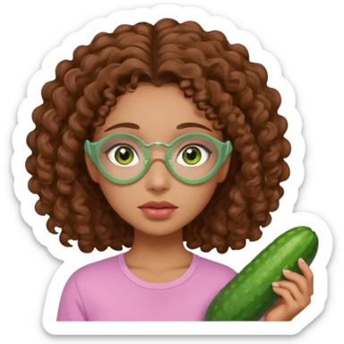lightskin girl having a spa day with green skincare clay mask and ,cucumbers on her eyeballs  and brown curly hair and a pink shirt  sticker