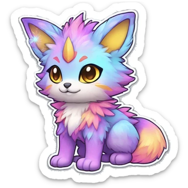 Anthro Fluffy Cool Cute Magical Elemental Shiny Colorful Neon Vibrant Colors Sparkle Kemono-style Chibi Fantasy-Animal-Fakémon-Pokémon-Hybrid Fur Sona Aesthetic Full Body Sticker sticker