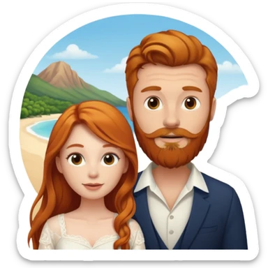 Ginger long hair girl,  brown hair men with beard on honeymoon sticker