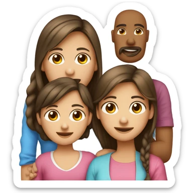 Familia de 5 personas papá pelo largo , mamá  y 3 hijas niña de 12 años niñas de 15 años y niña de 2 meses sticker